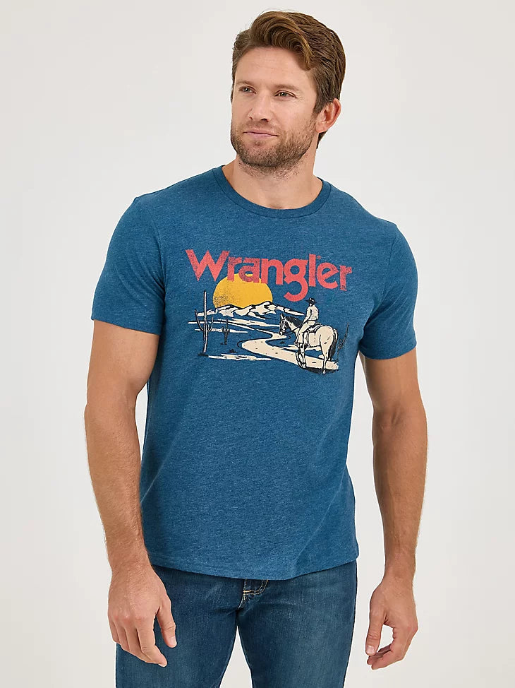 Wrangler Men's Cowboy Desert Graphic Logo T-Shirt in Navy Road