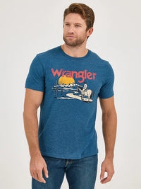 Wrangler Men's Cowboy Desert Graphic Logo T-Shirt in Navy Road