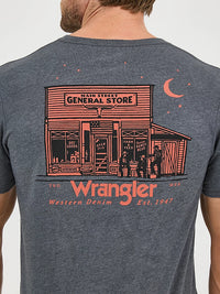 Wrangler Men's Mineral Wash Graphic Logo T-Shirt in Charcoal Bar