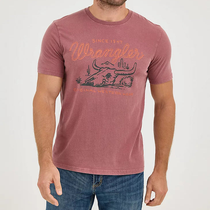 Wrangler Men's Steerhead Mineral Wash Graphic Logo T-Shirt in Steer Ginger