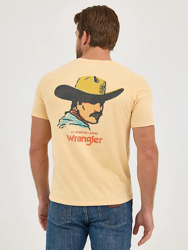 Wrangler Men's Mineral Wash Graphic Logo T-Shirt in Golden Straw
