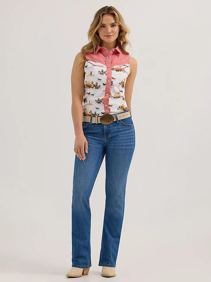 Wrangler Retro Women's Americana Desert Slim Western Snap Tank in Red Desert