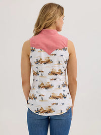 Wrangler Retro Women's Americana Desert Slim Western Snap Tank in Red Desert