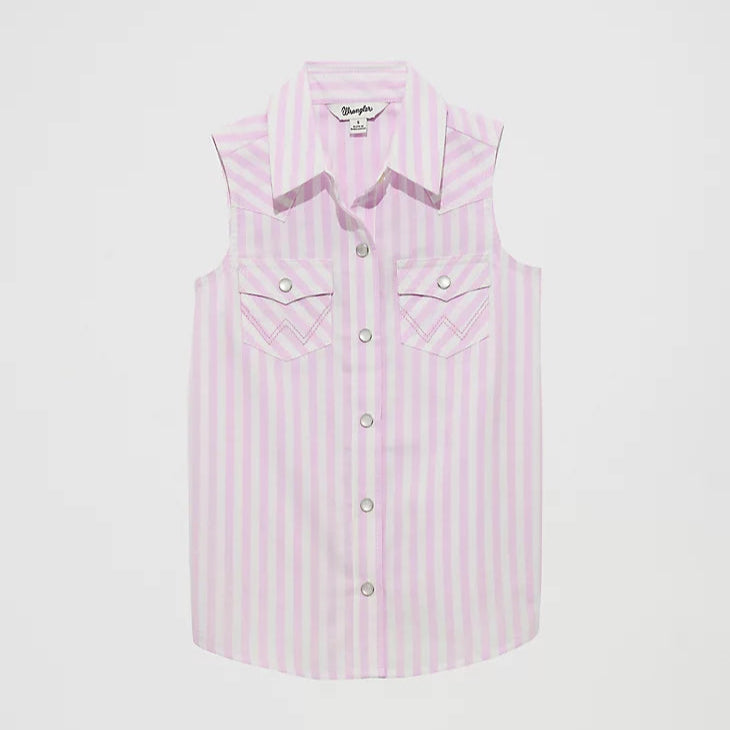 Wrangler Girl's Sleeveless Striped Western Snap Tank in Purple