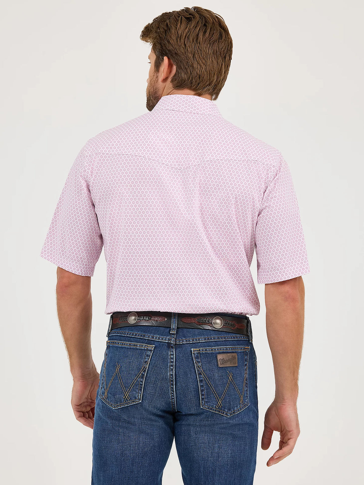 Wrangler Men's 20X Competition S/S Western Snap Shirt in Pink Sangria Burst