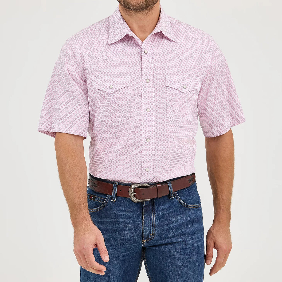 Wrangler Men's 20X Competition S/S Western Snap Shirt in Pink Sangria Burst