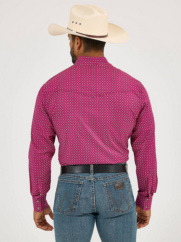 Wrangler Men's L/S 20X Competition Western Snap Shirt in Sangria Diamonds (Available in Tall Sizes)