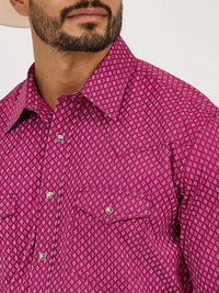 Wrangler Men's L/S 20X Competition Western Snap Shirt in Sangria Diamonds (Available in Tall Sizes)