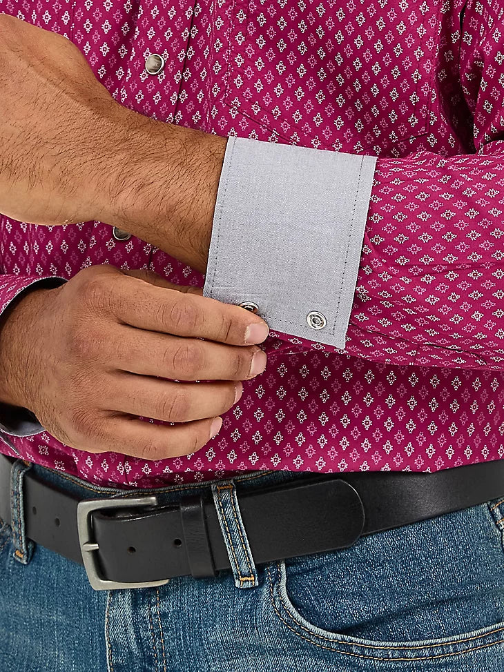 Wrangler Men's L/S 20X Competition Western Snap Shirt in Sangria Diamonds (Available in Tall Sizes)