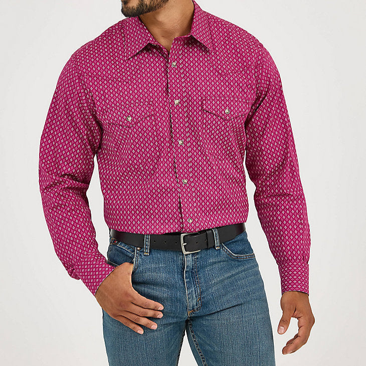 Wrangler Men's L/S 20X Competition Western Snap Shirt in Sangria