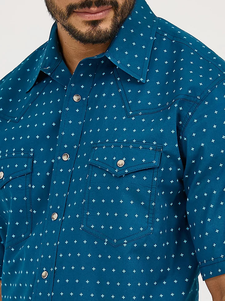 Wrangler Men's 20X Competition S/S Western Snap Shirt in Turquoise Cross