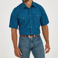 Wrangler Men's 20X Competition S/S Western Snap Shirt in Turquoise Cross