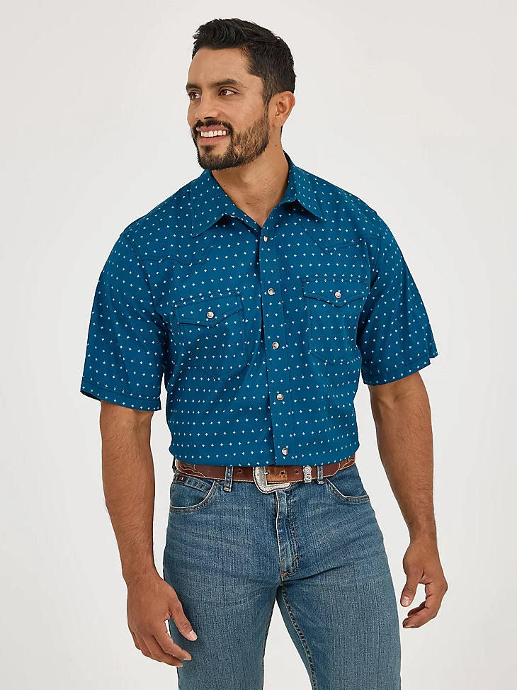 Wrangler Men's 20X Competition S/S Western Snap Shirt in Turquoise Cross