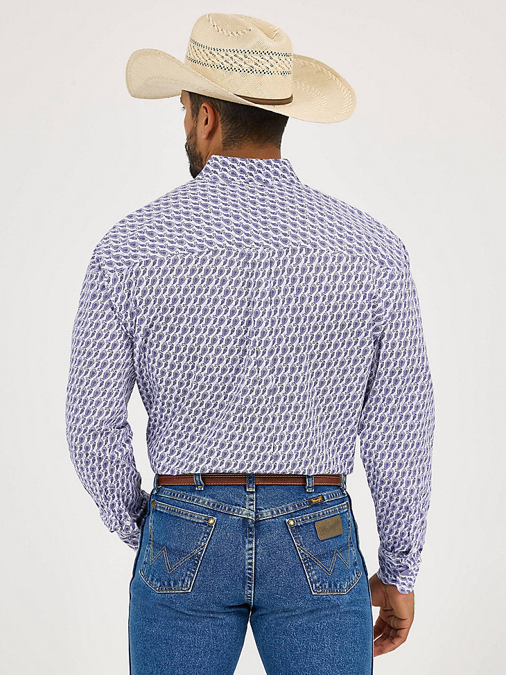 Wrangler Men's L/S George Strait Button Down Shirt in Amethyst Fin (Available in Tall Sizes)