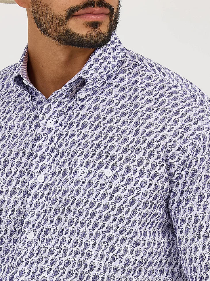 Wrangler Men's L/S George Strait Button Down Shirt in Amethyst Fin (Available in Tall Sizes)