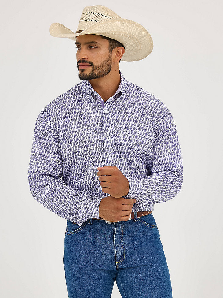 Wrangler Men's L/S George Strait Button Down Shirt in Amethyst Fin (Available in Tall Sizes)