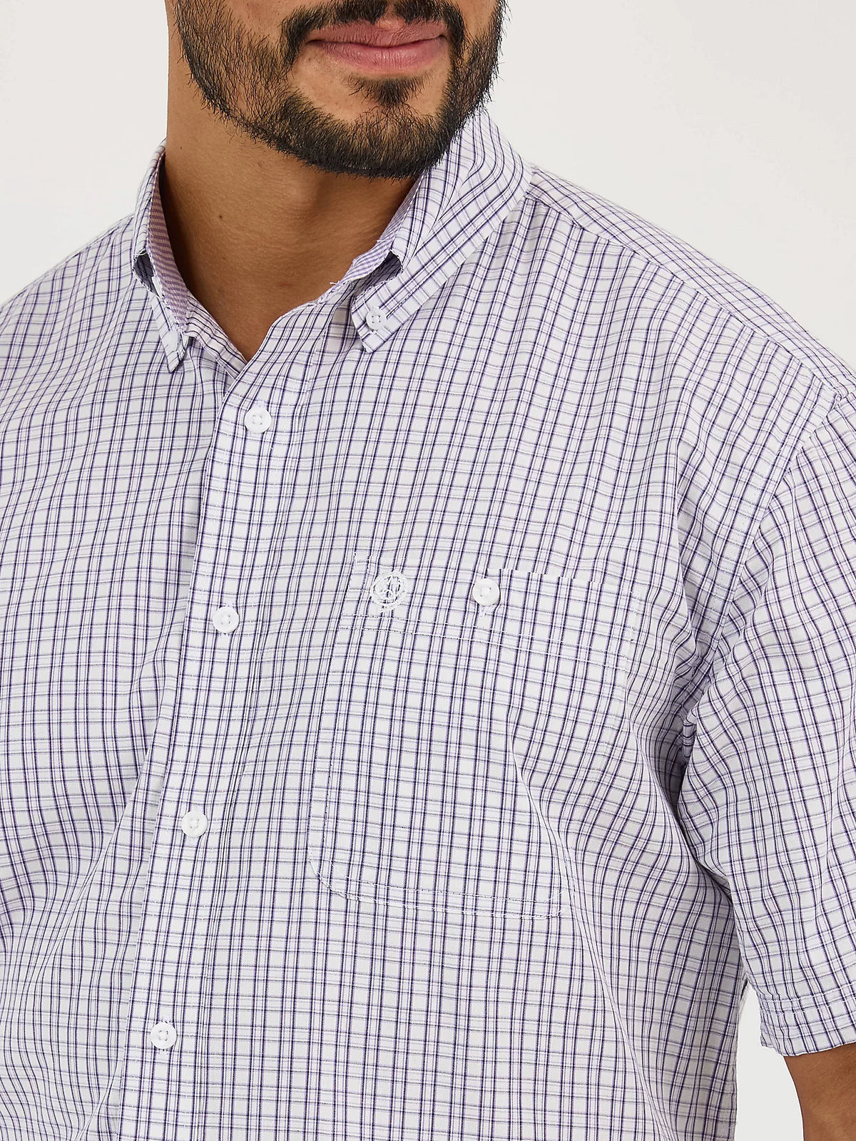 Wrangler Men's S/S George Strait Checkered Button Down Shirt in Violet Check