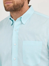 Wrangler Men's L/S Cody Johnson Button Down Shirt in Aqua Burst (Available in Tall Sizes)