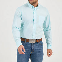 Wrangler Men's L/S Cody Johnson Button Down Shirt in Aqua Burst (Available in Tall Sizes)