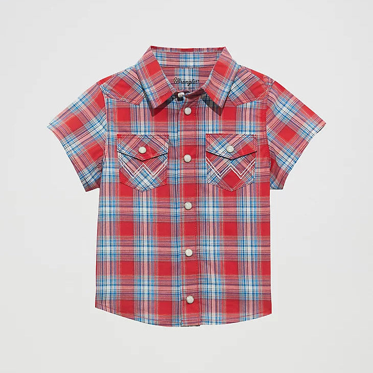 Wrangler Little Boy's Cherry Red Short Sleeve Western Snap Shirt 3T Wrangler Little Boy's Cherry Red Short Sleeve Western Snap Shirt 3T