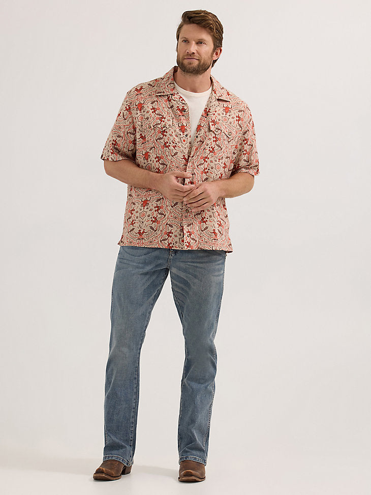 Wrangler Men's S/S Coconut Cowboy Snap Front Camp Shirt in Brown Duel