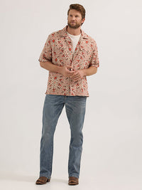 Wrangler Men's S/S Coconut Cowboy Snap Front Camp Shirt in Brown Duel