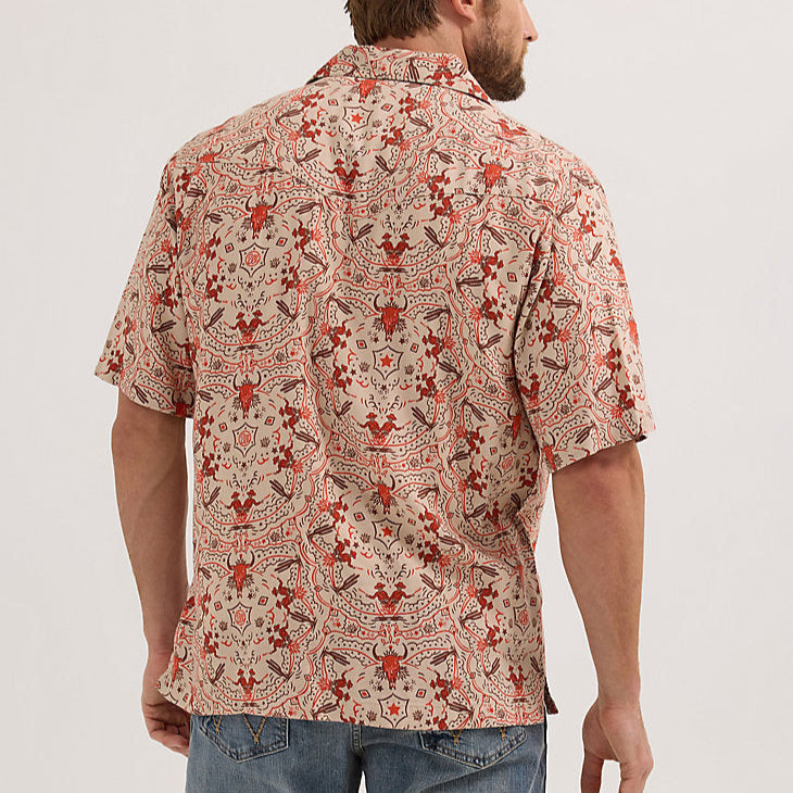 Wrangler Men's S/S Coconut Cowboy Snap Front Camp Shirt in Brown Duel