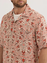 Wrangler Men's S/S Coconut Cowboy Snap Front Camp Shirt in Brown Duel