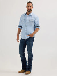 Wrangler Retro Men's L/S Premium Western Snap Shirt in Ice Blue (Available in Tall Sizes)