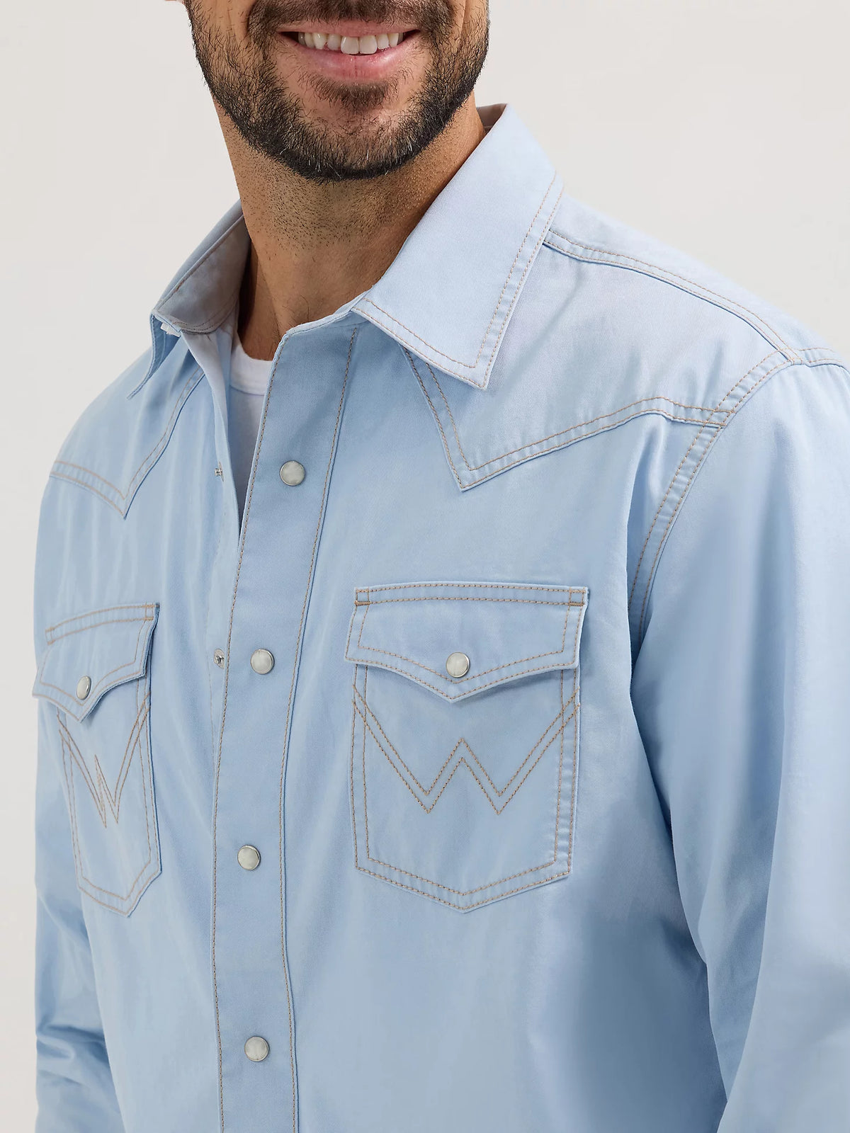 Wrangler Retro Men's L/S Premium Western Snap Shirt in Ice Blue (Available in Tall Sizes)