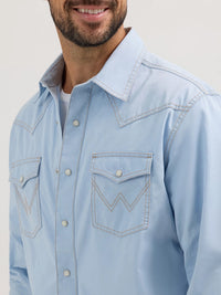 Wrangler Retro Men's L/S Premium Western Snap Shirt in Ice Blue (Available in Tall Sizes)