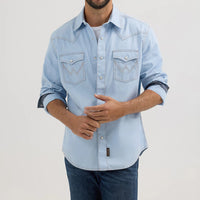 Wrangler Retro Men's L/S Premium Western Snap Shirt in Ice Blue (Available in Tall Sizes)