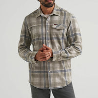 Wrangler ATG Men's L/S Campsite Plaid Shirt in Stone