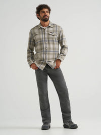 Wrangler ATG Men's L/S Campsite Plaid Shirt in Stone