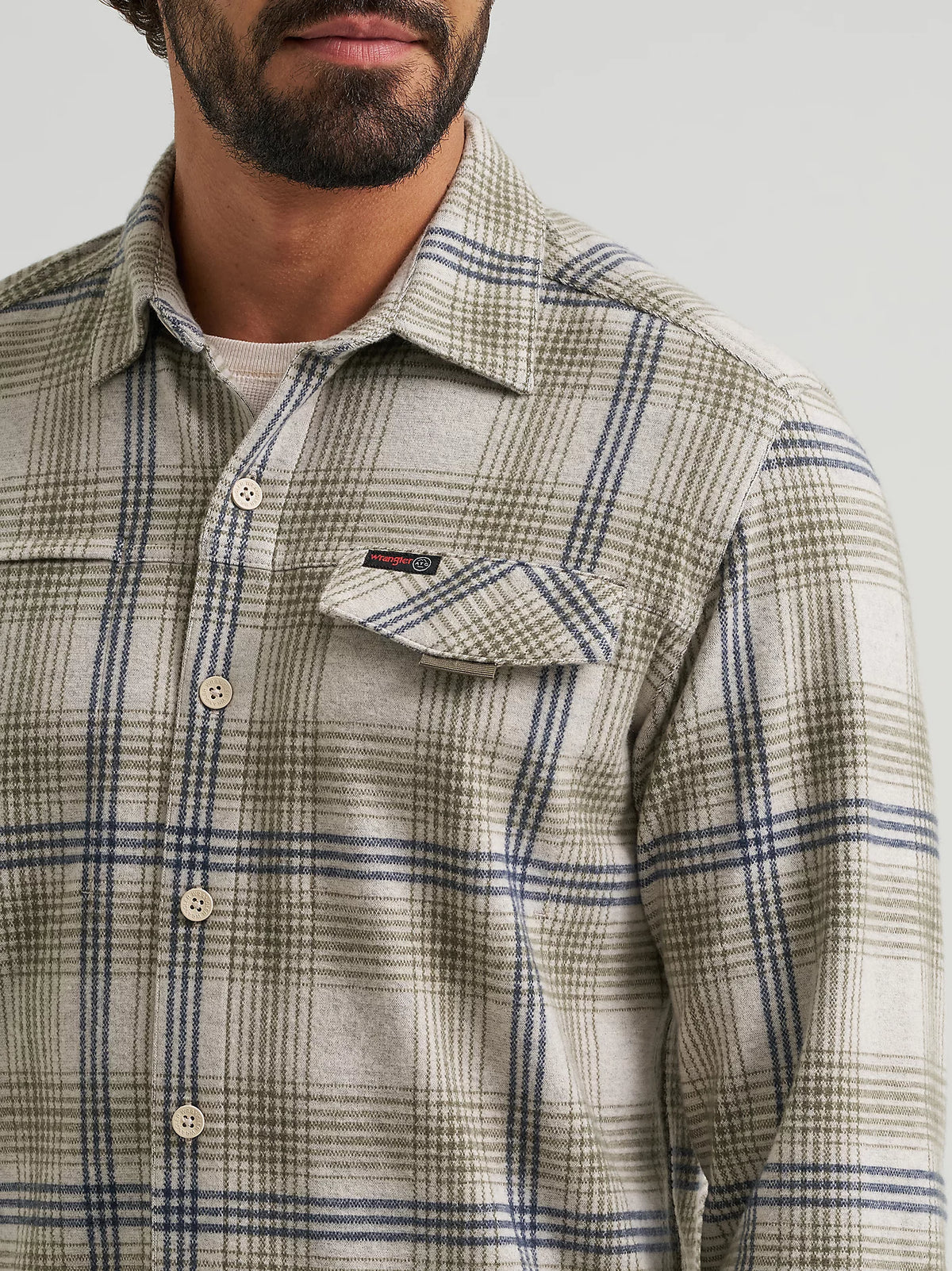 Wrangler ATG Men's L/S Campsite Plaid Shirt in Stone