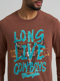 Wrangler Men's L/S Long Live Cowboys Front Graphic Tee in Cappuccino Heather