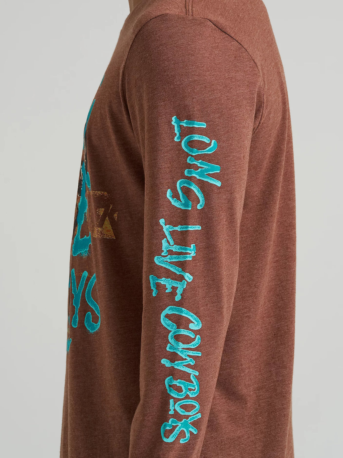 Wrangler Men's L/S Long Live Cowboys Front Graphic Tee in Cappuccino Heather