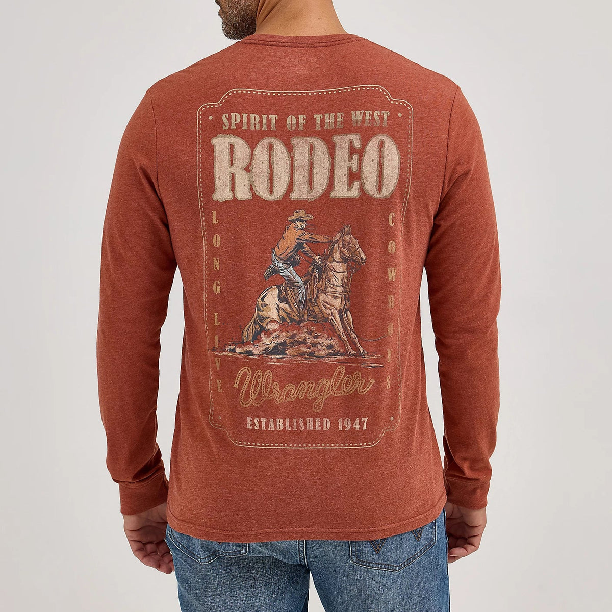 Wrangler Men's L/S Cowboy Back Graphic Tee in Henna Heather