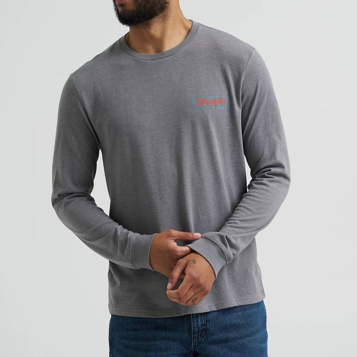 Wrangler Men's L/S Cowboy Back Graphic Tee in Graphite Heather