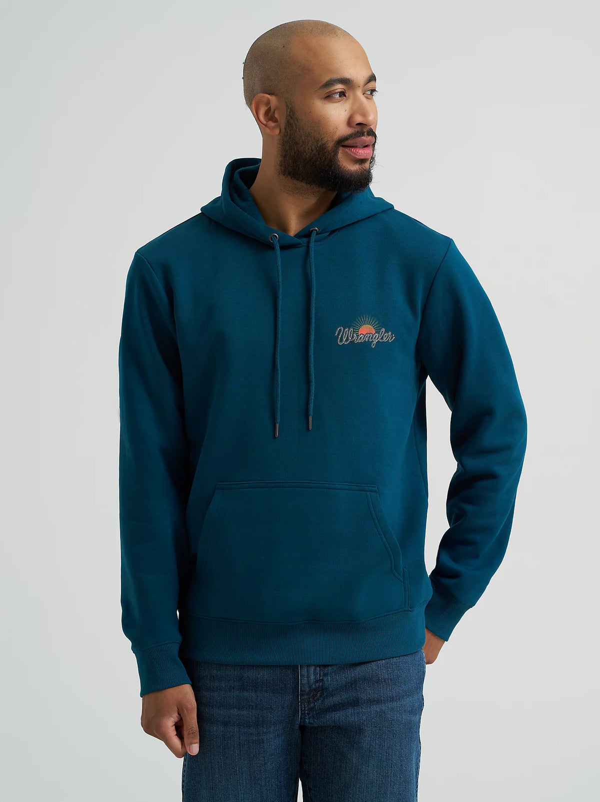 Wrangler Men's Desert Graphic Logo Pullover Hoodie in Reflecting Pond