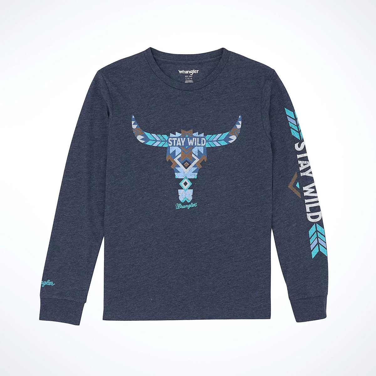 Wrangler Boy's L/S Western Graphic T-Shirt in Dark Sapphire