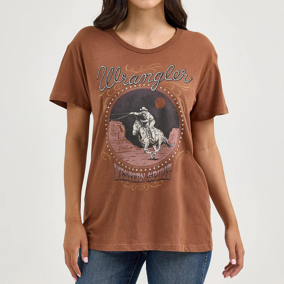 Wrangler Retro Women's Boyfriend Fit Western Graphic Tee in Cacao Nibs
