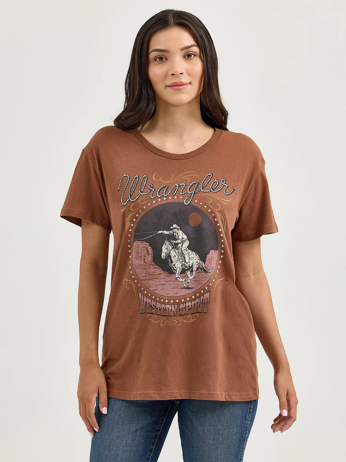 Wrangler Retro Women's Boyfriend Fit Western Graphic Tee in Cacao Nibs