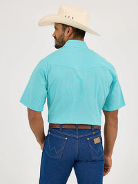 Wrangler Men's S/S Wrinkle Resist Plaid Western Snap Shirt in Bright Turquoise