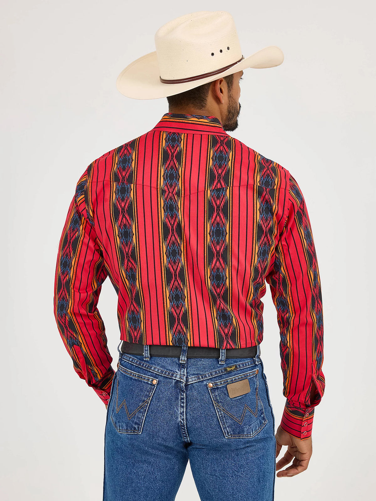 Wrangler Men's Checotah L/S Western Snap Shirt in Amaranth Red