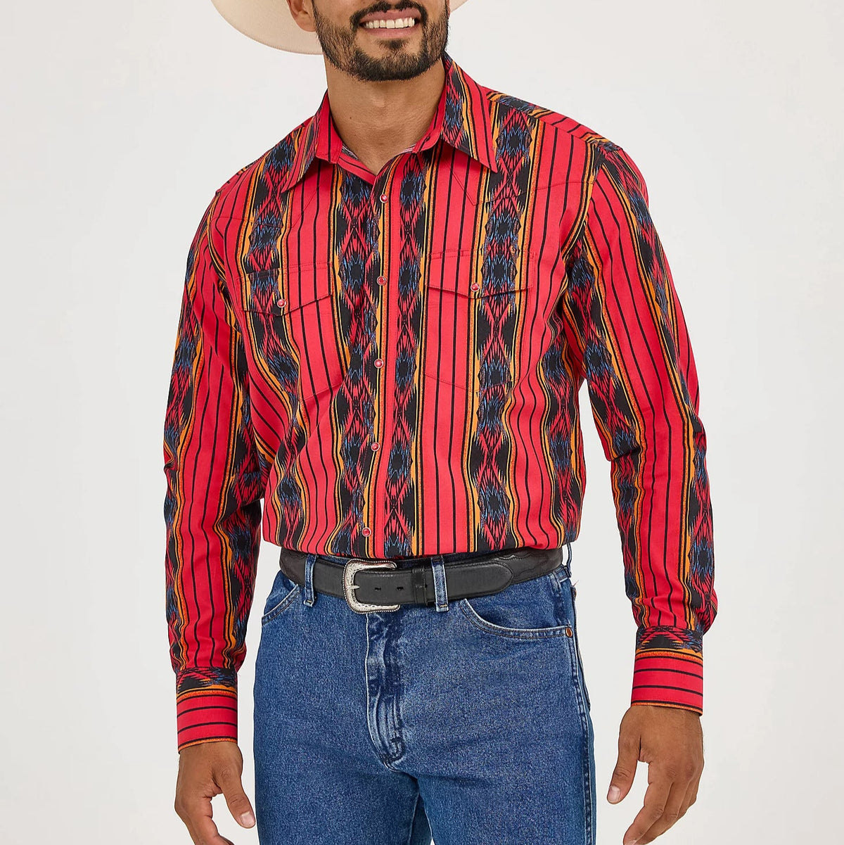 Wrangler Men's Checotah L/S Western Snap Shirt in Amaranth Red