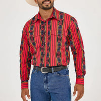 Wrangler Men's Checotah L/S Western Snap Shirt in Amaranth Red