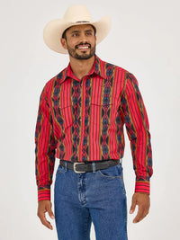 Wrangler Men's Checotah L/S Western Snap Shirt in Amaranth Red