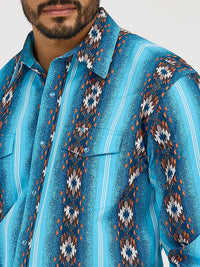 Wrangler Men's Checotah L/S Western Snap Shirt in Sea Salt Blue