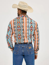 Wrangler Men's Checotah L/S Western Snap Shirt in Orange Bowl